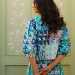 OPHELIA & INDIGO Blouse Mimi Top Green & Blue Geo