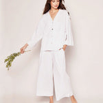 Petite Plume Sleepwear & Loungewear The Olivia Wide Leg Pima Pajama Set in White