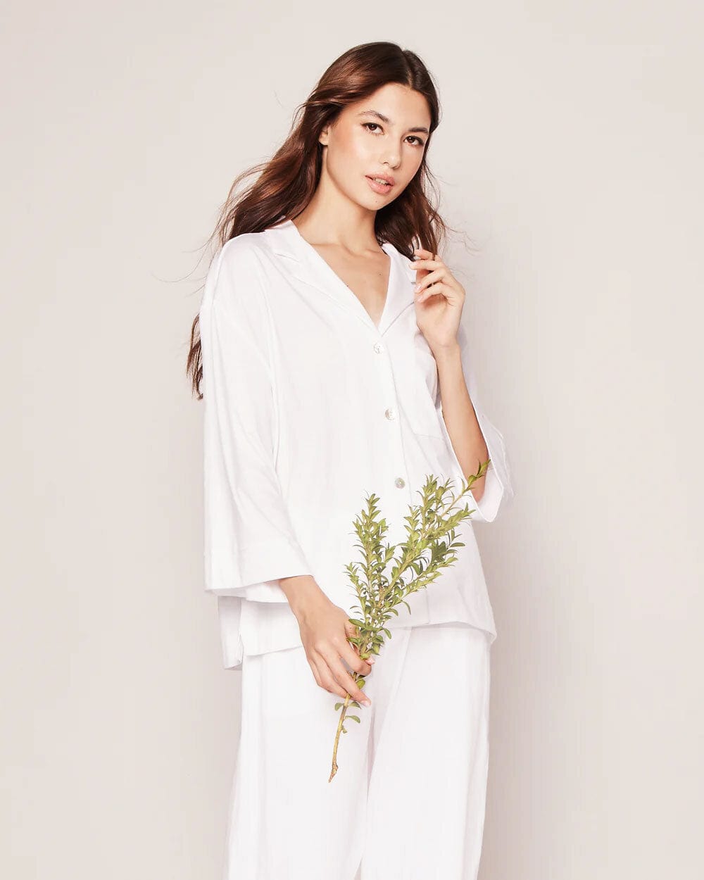 Petite Plume Sleepwear & Loungewear The Olivia Wide Leg Pima Pajama Set in White