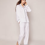 Petite Plume Sleepwear & Loungewear Women's Pima Pajama Set in White with Navy Piping