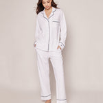 Petite Plume Sleepwear & Loungewear Women's Pima Pajama Set in White with Navy Piping