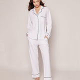 Petite Plume Sleepwear & Loungewear Women's Pima Pajama Set in White with Navy Piping