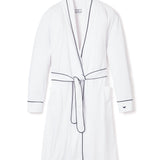 Petite Plume Sleepwear & Loungewear Women's Pima Robe in White with Navy Piping