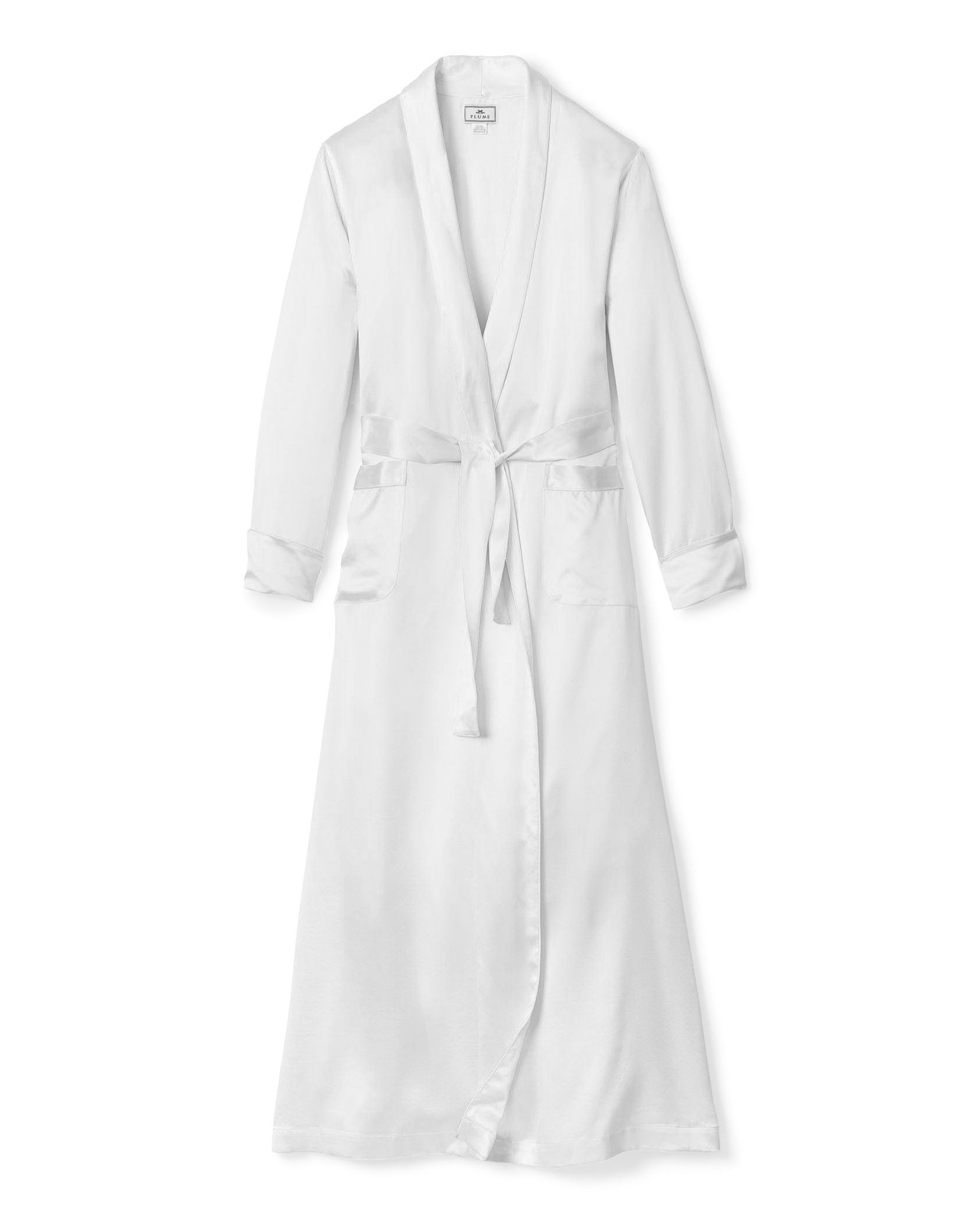 Petite Plume Sleepwear & Loungewear Women's Silk Long Robe in White