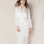 Petite Plume Sleepwear & Loungewear Women's Silk Long Robe in White