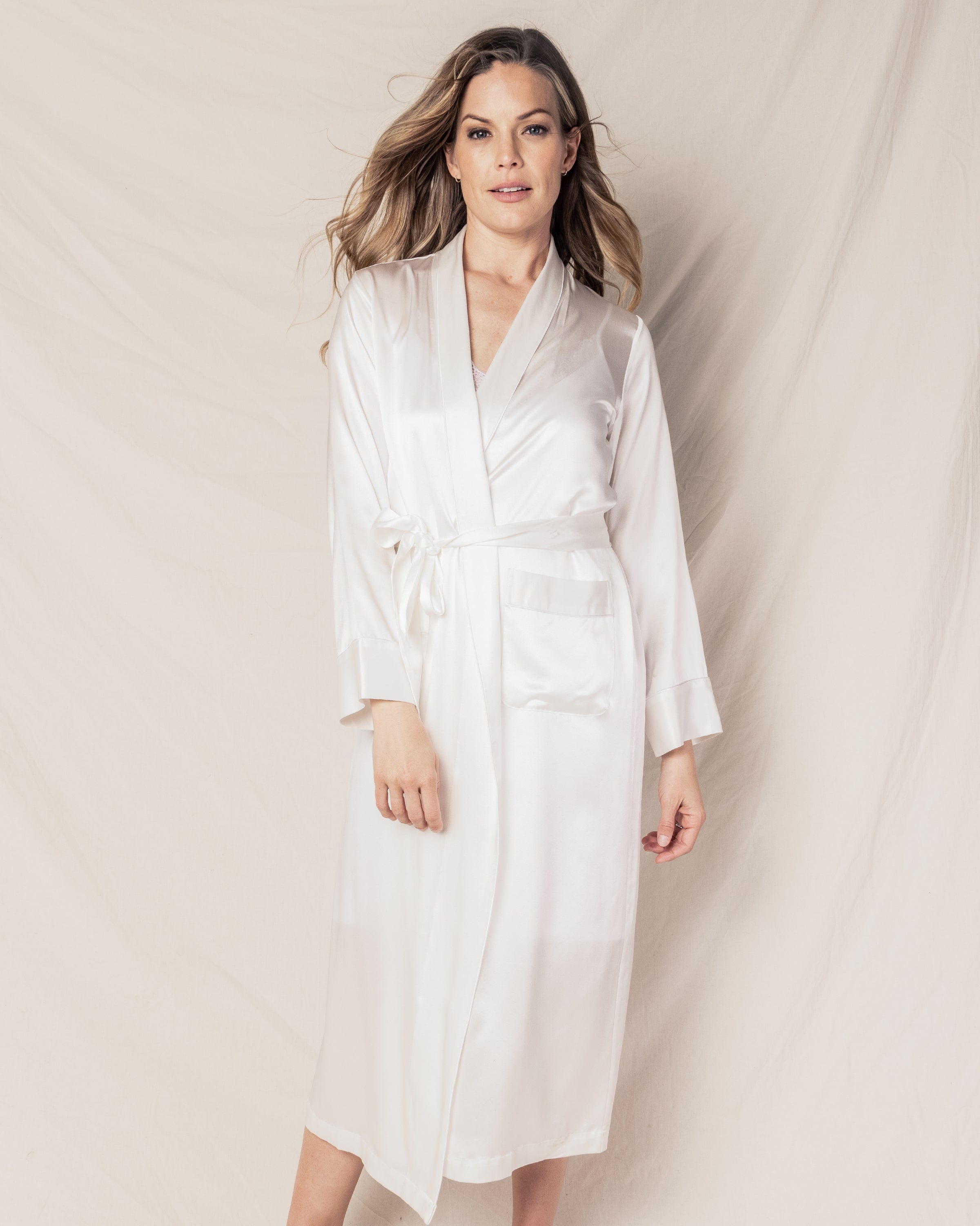 Petite Plume Sleepwear & Loungewear Women's Silk Long Robe in White