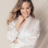 Petite Plume Sleepwear & Loungewear Women's Silk Long Robe in White