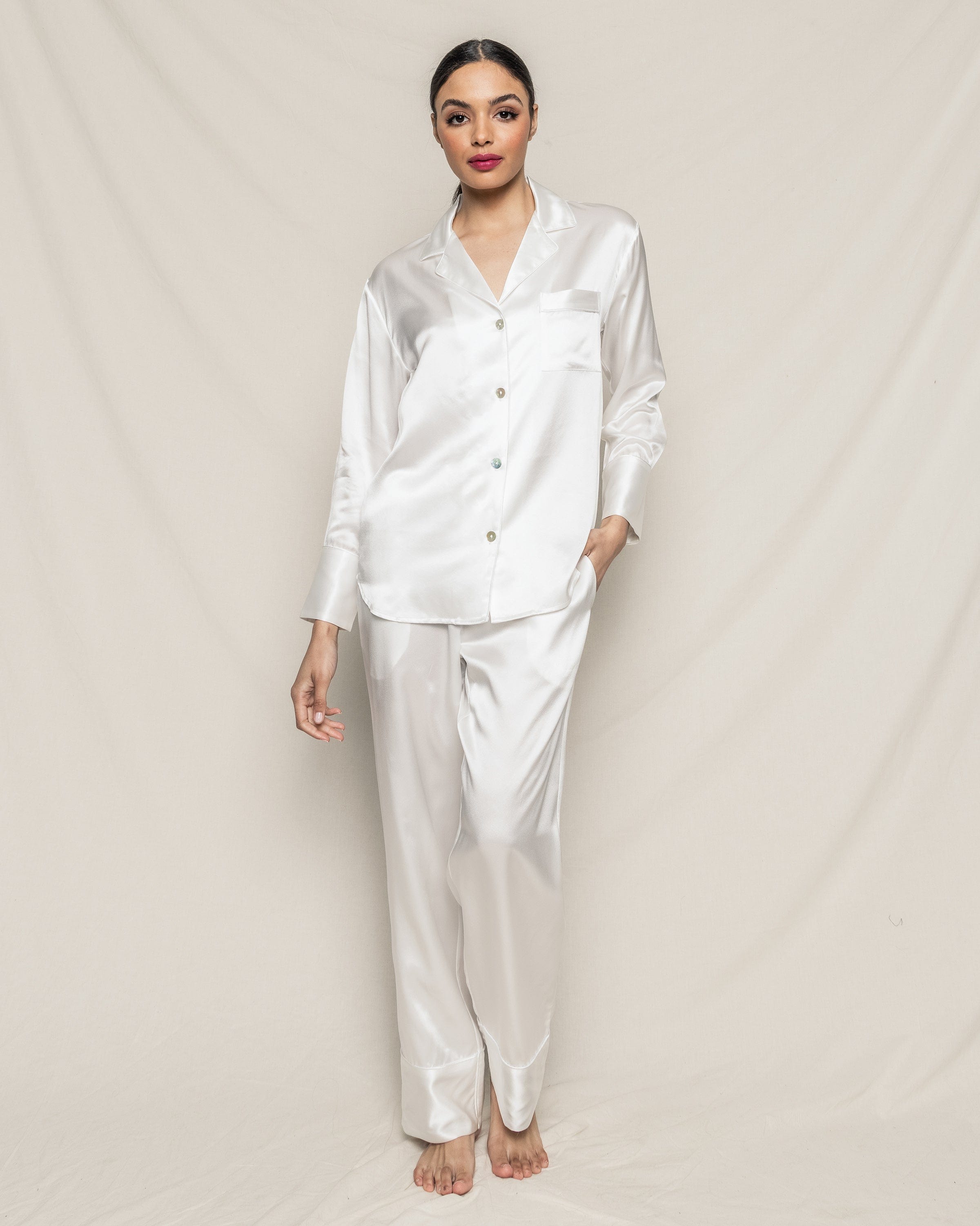 Petite Plume Sleepwear & Loungewear Women's Silk Pajama Set in White