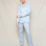 Petite Plume Sleepwear & Loungewear Women's Twill Pajama Set in Light Blue Gingham