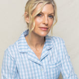 Petite Plume Sleepwear & Loungewear Women's Twill Pajama Set in Light Blue Gingham