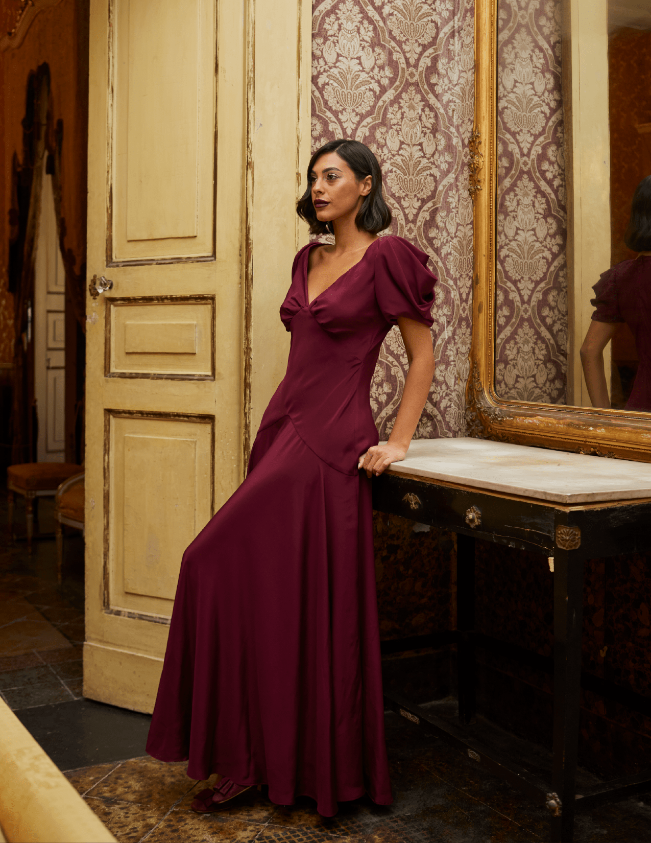 mulberry red dress Sierra Sweetheart Maxi Dress
