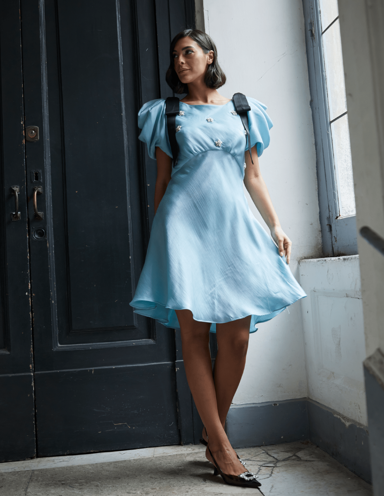 Rebecca Elizabeth Dress Dahlia Bow Dress Starlight with Stars