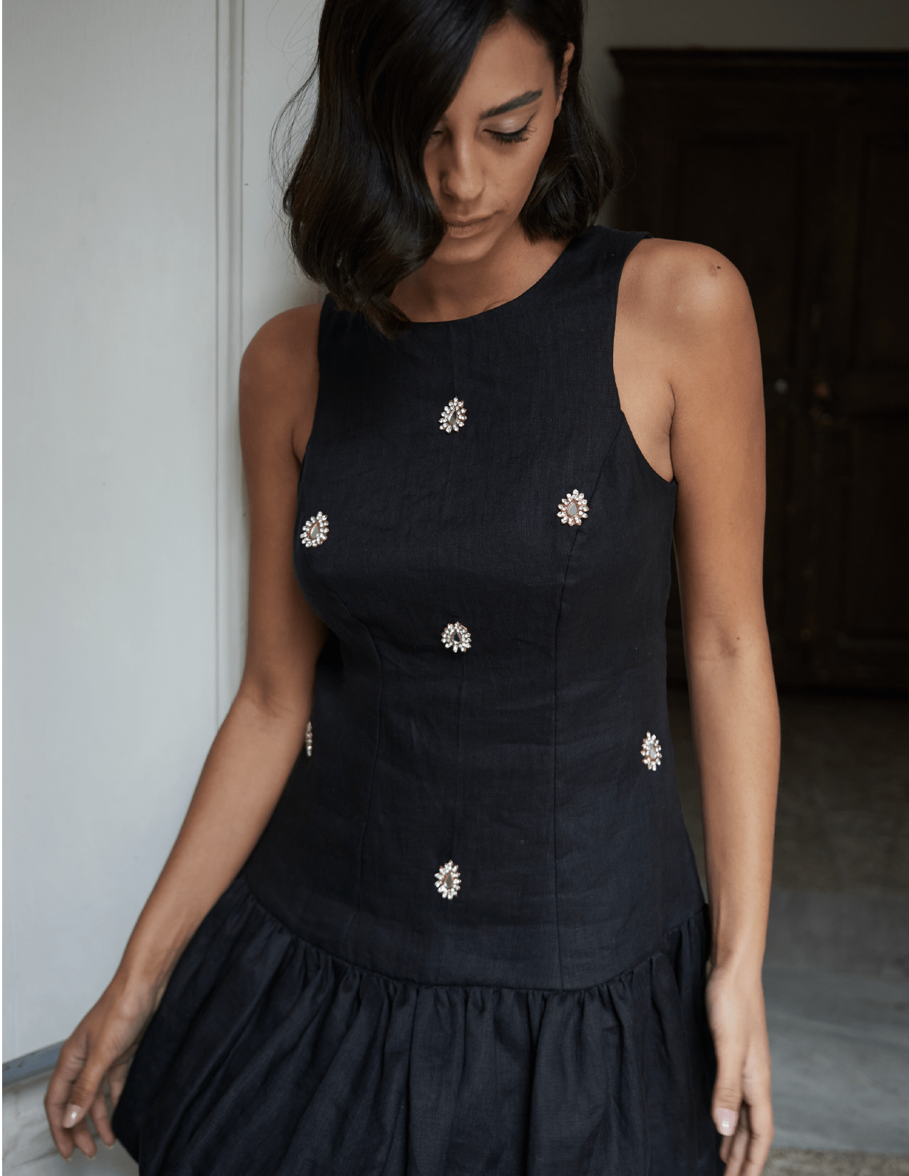 Rebecca Elizabeth Dress Selestia Embroidered Noir