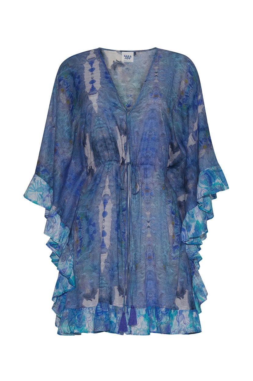 Sara Joy Cover Up Ocean Glimmer Ruffle Caftan