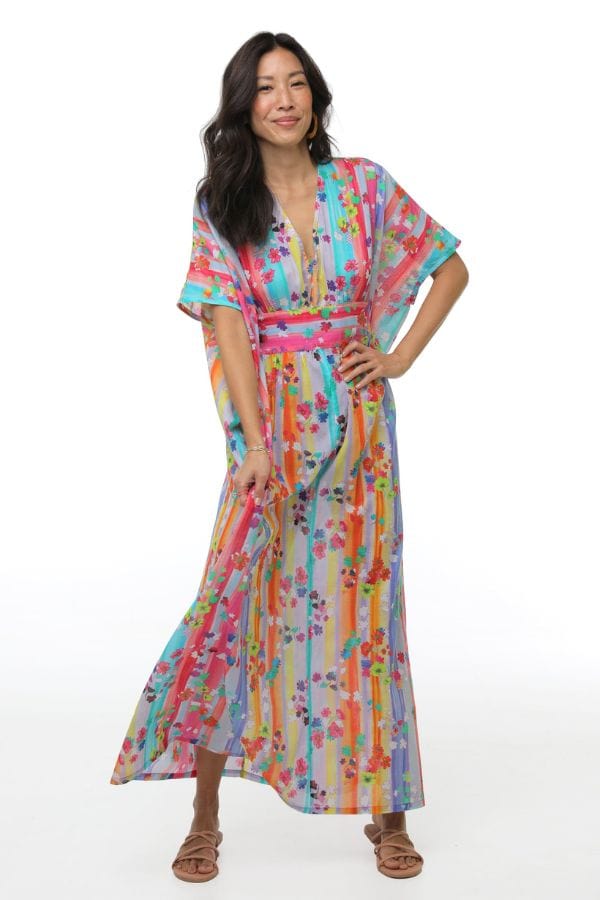 Sara Joy Painted Floral Maxi Caftan