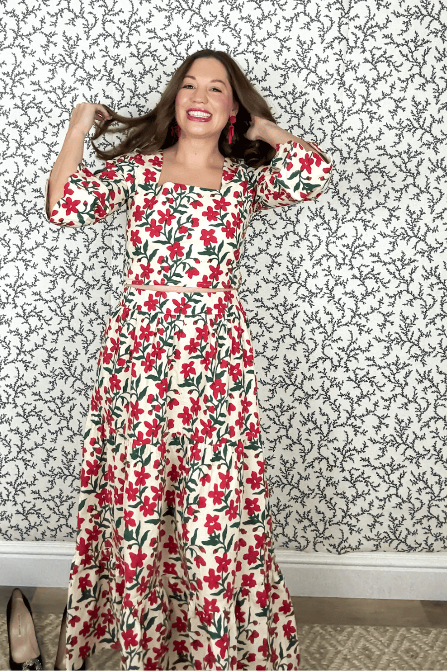 SARA KHATIB DESIGN SKIRT THE SOUTHPORT SKIRT ECRU POPPY