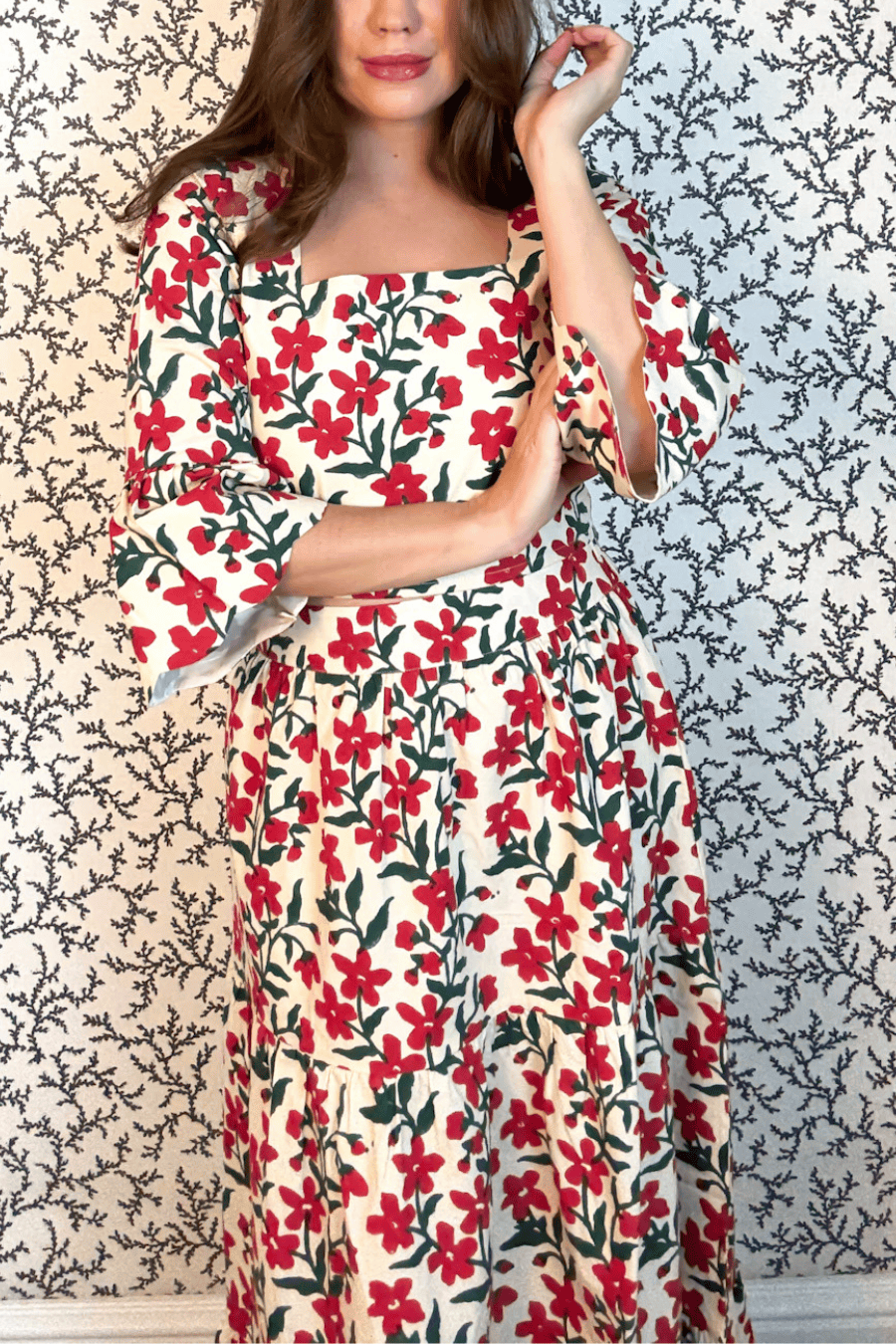 SARA KHATIB DESIGN TOP THE LOWELL TOP ECRU POPPY