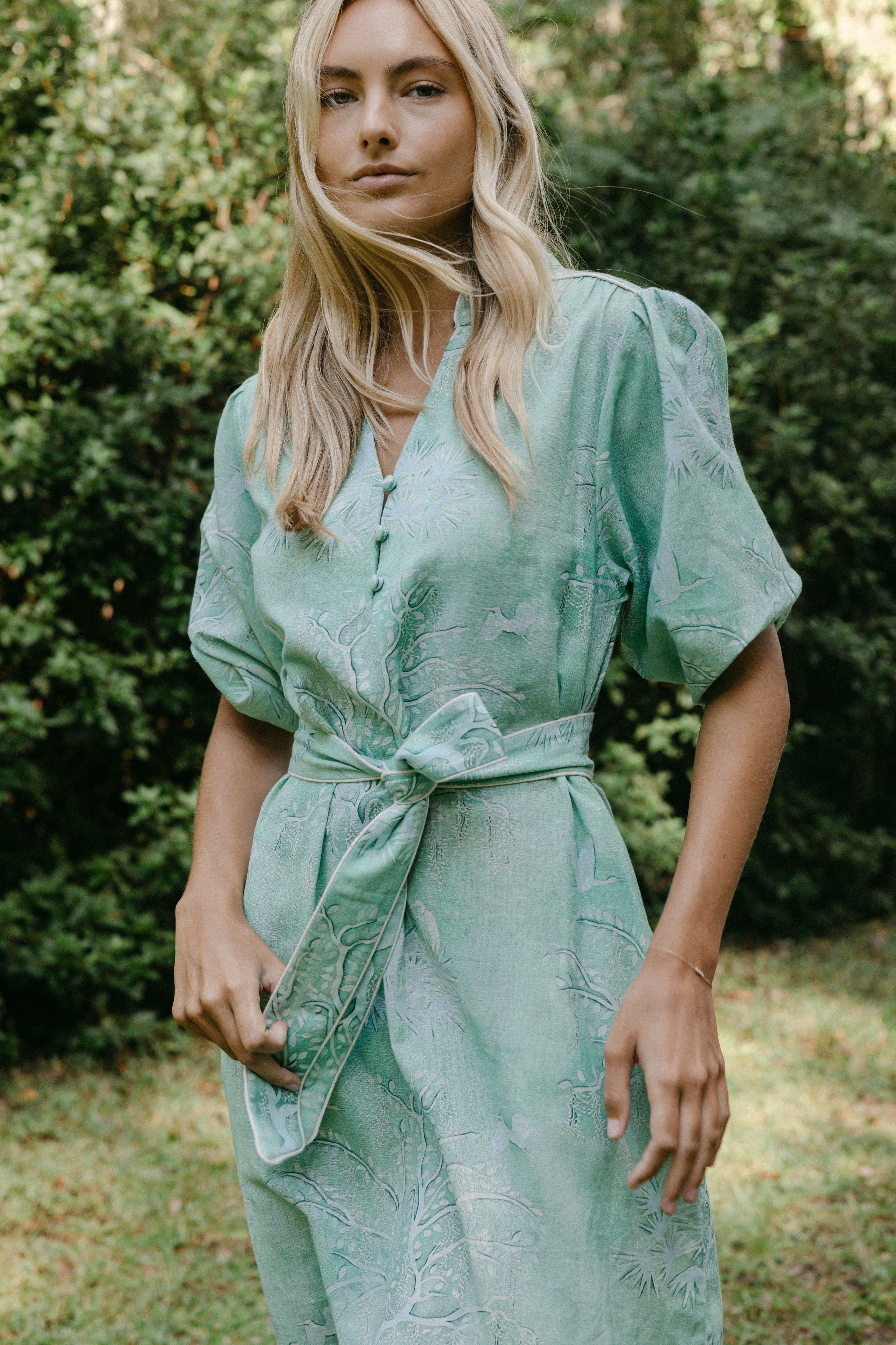 Sarah Alexis Dresses Faith Caftan - Green Lowcountry Watercolor