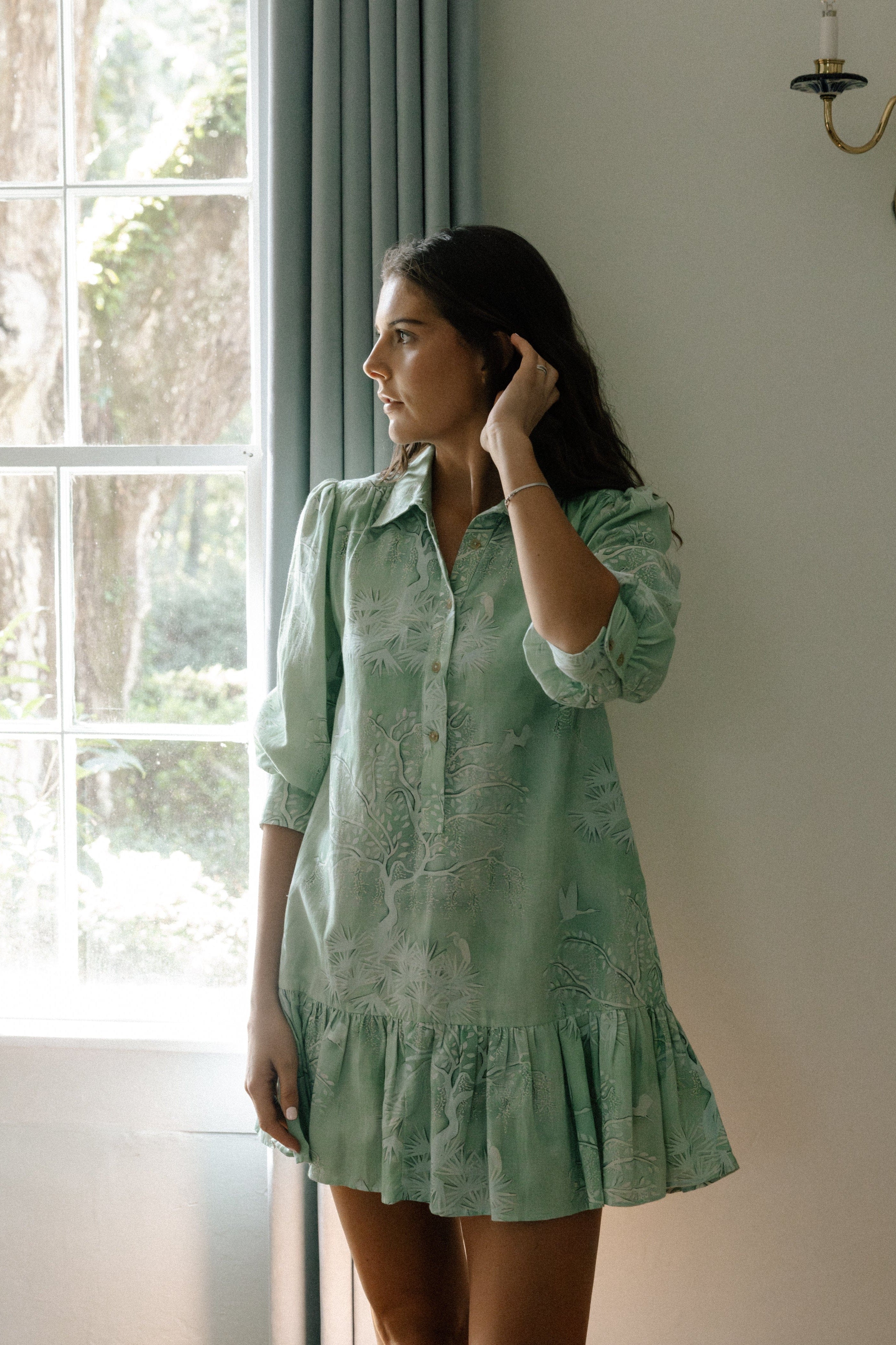 Sarah Alexis Dresses Whalen Shirt Dress - Green Lowcountry Watercolor