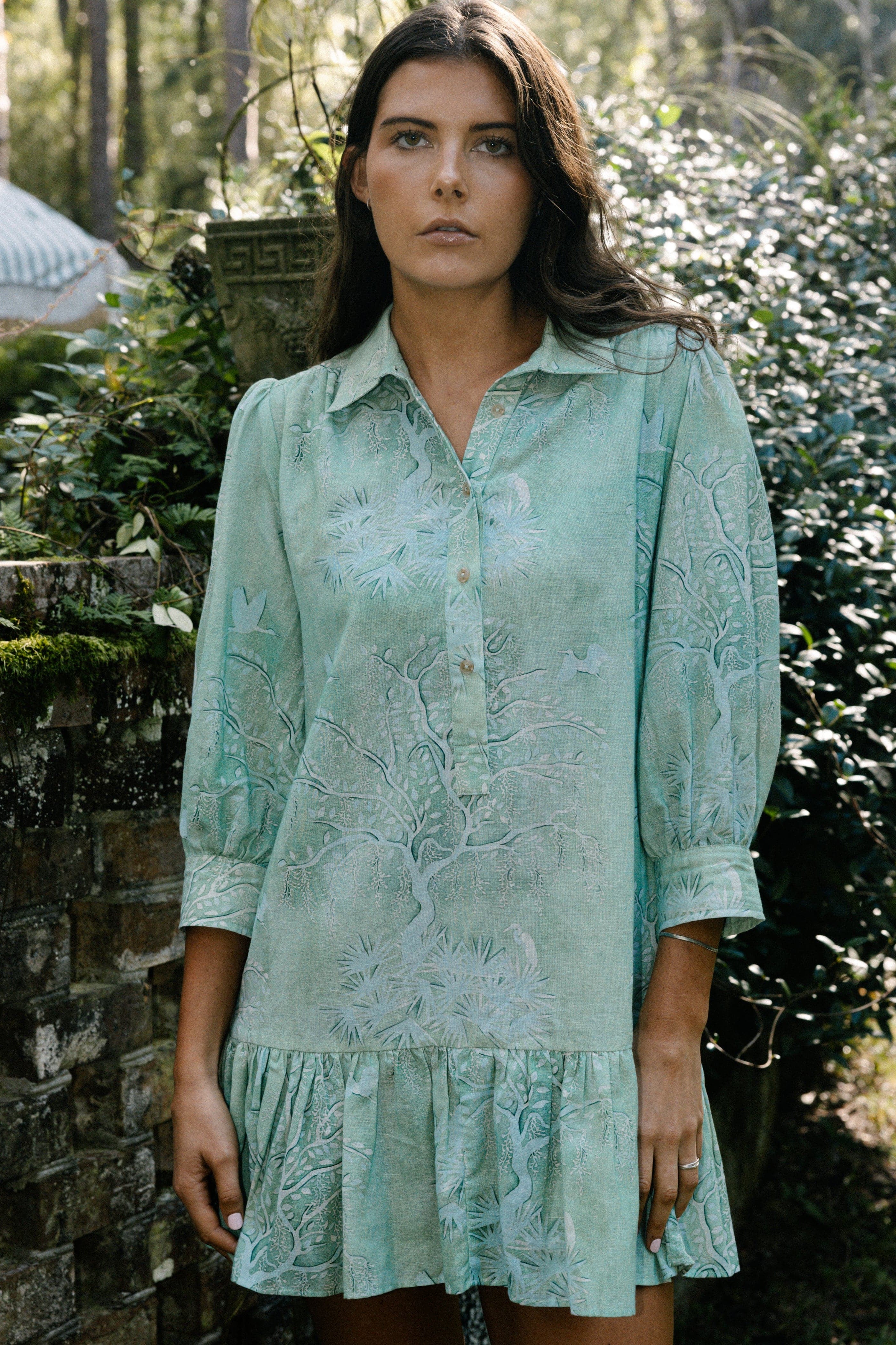 Sarah Alexis Dresses Whalen Shirt Dress - Green Lowcountry Watercolor
