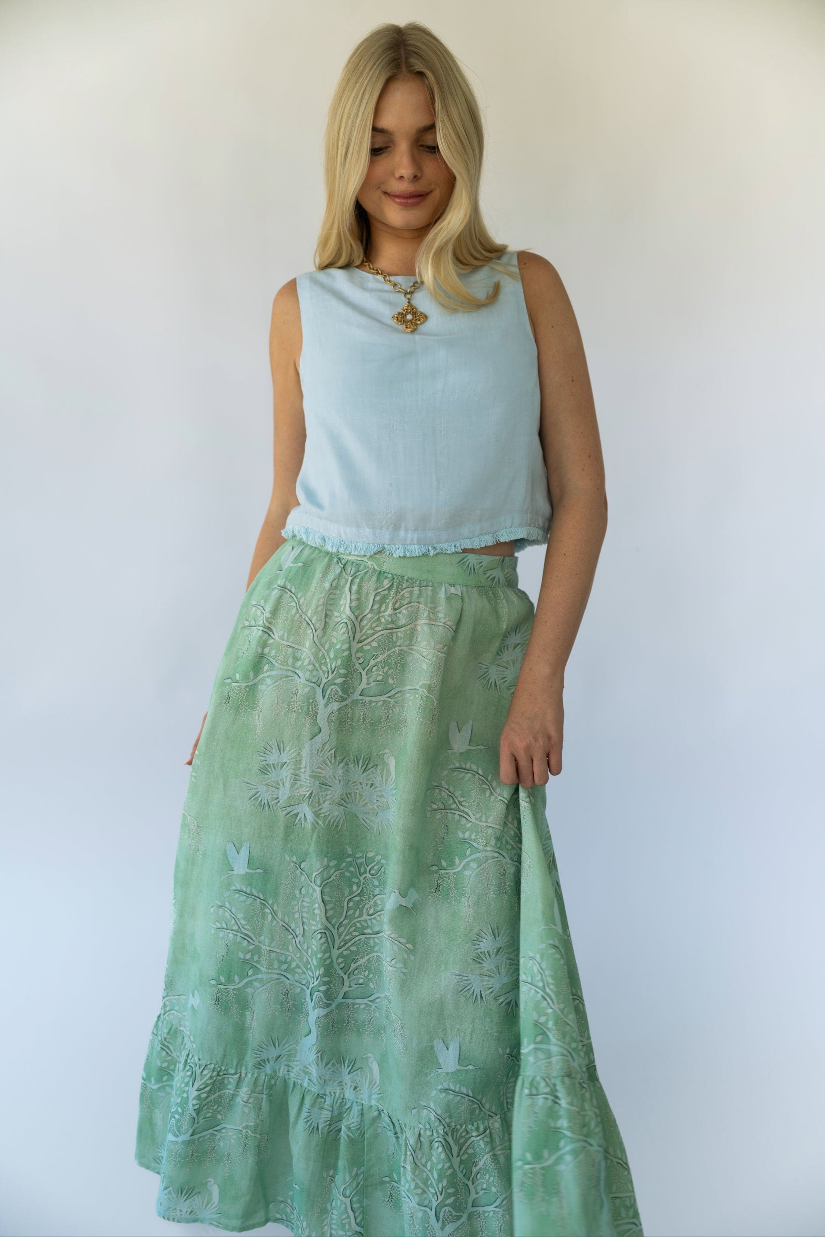 Sarah Alexis Skirt Florence Maxi Skirt - Green Lowcountry Watercolor