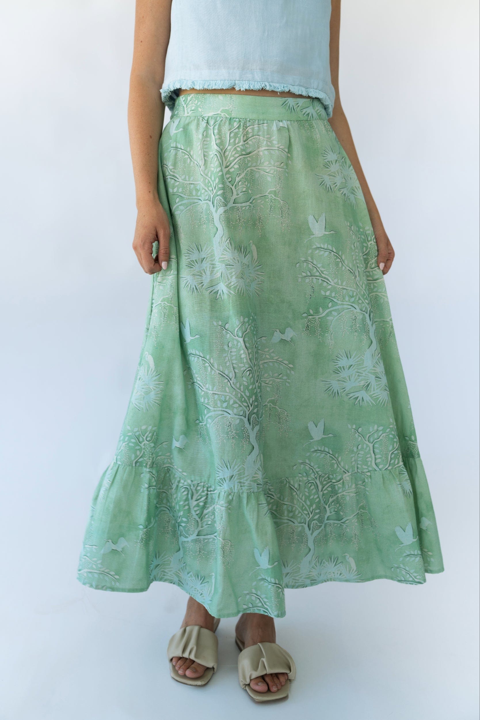 Sarah Alexis Skirt Florence Maxi Skirt - Green Lowcountry Watercolor