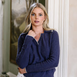 Sarah Alexis Sweaters Meagan Cashmere Polo - Mariner Blue