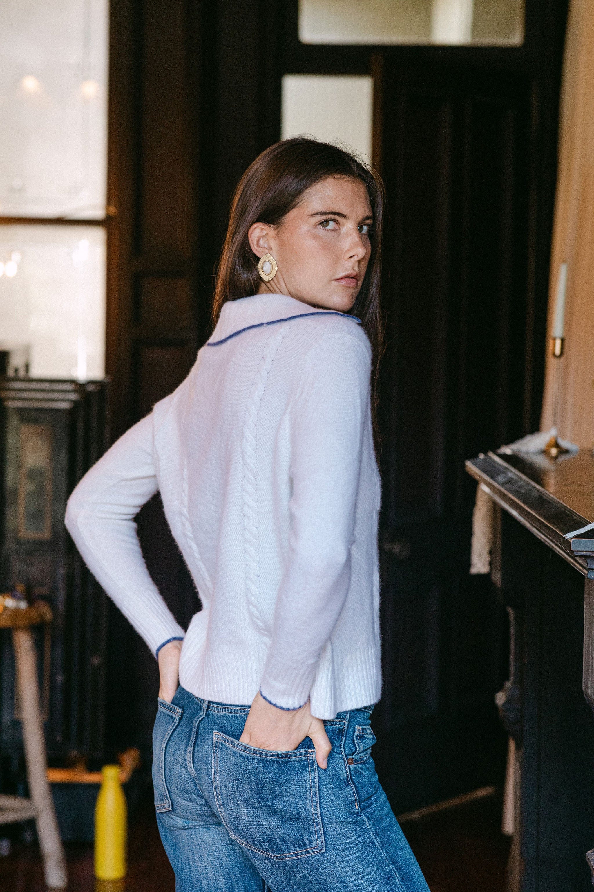 Sarah Alexis Sweaters Meagan Cashmere Polo - White