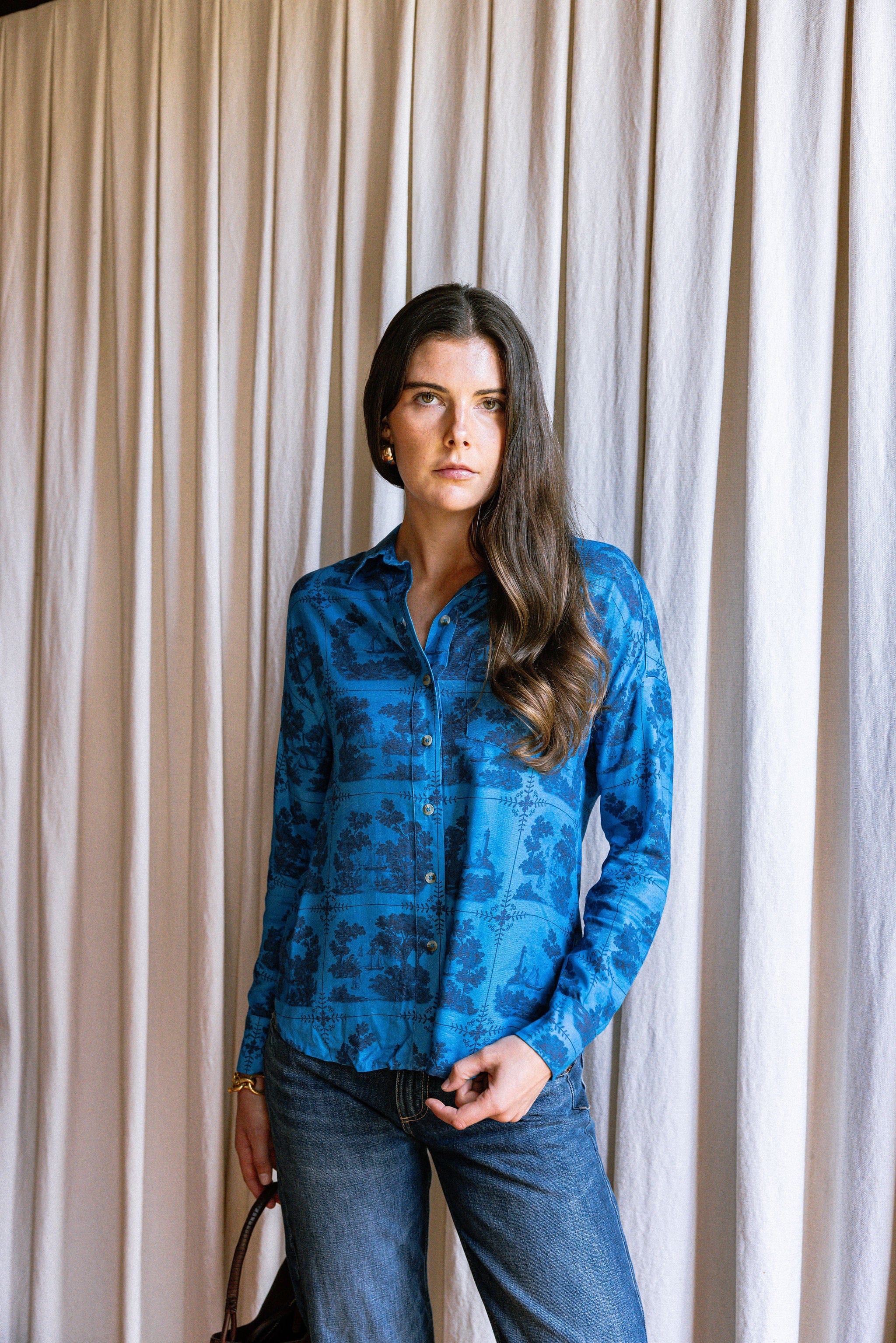 Sarah Alexis Tops Maeve Buttondown Shirt - Dark Blue Sailor's Tile