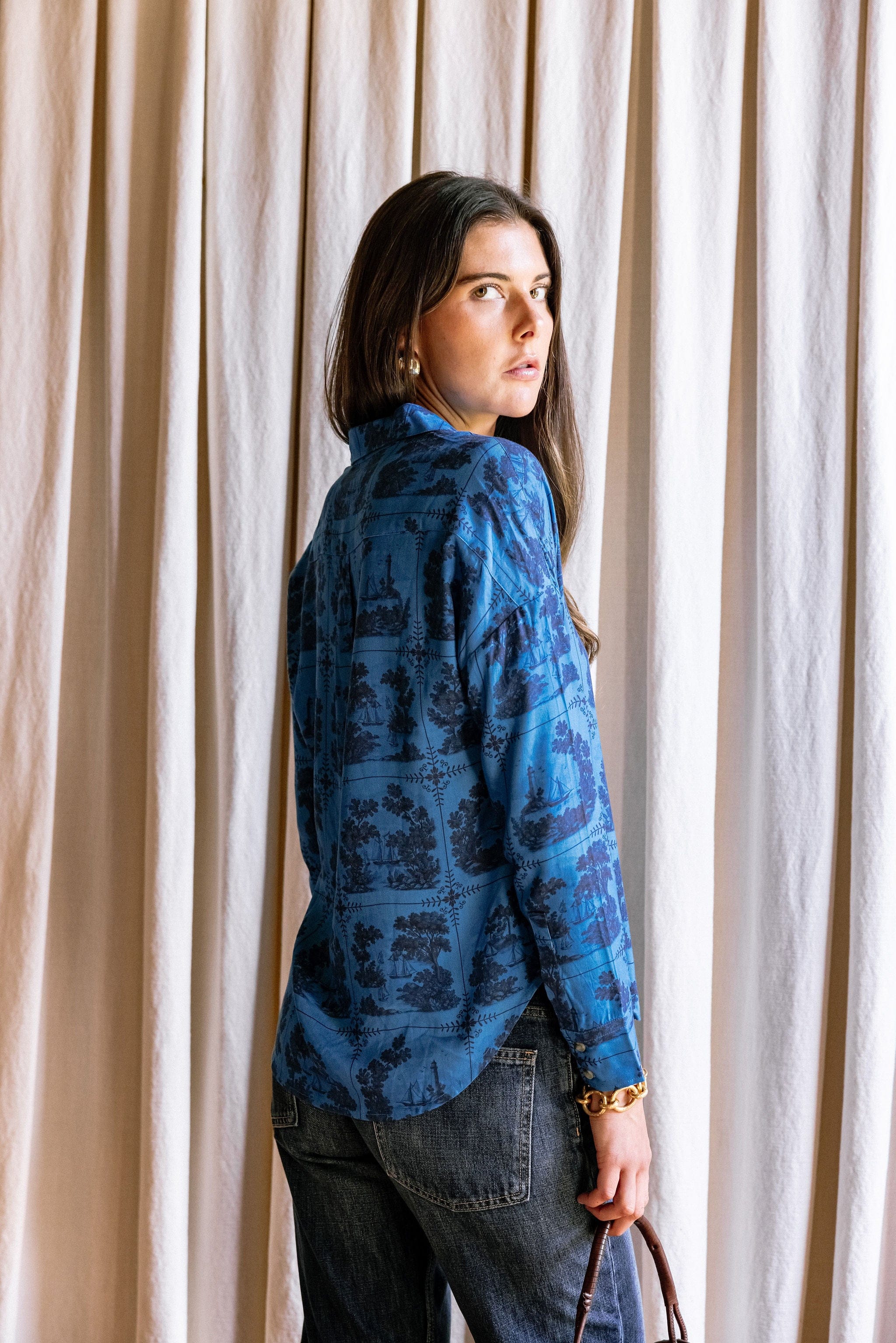 Sarah Alexis Tops Maeve Buttondown Shirt - Dark Blue Sailor's Tile