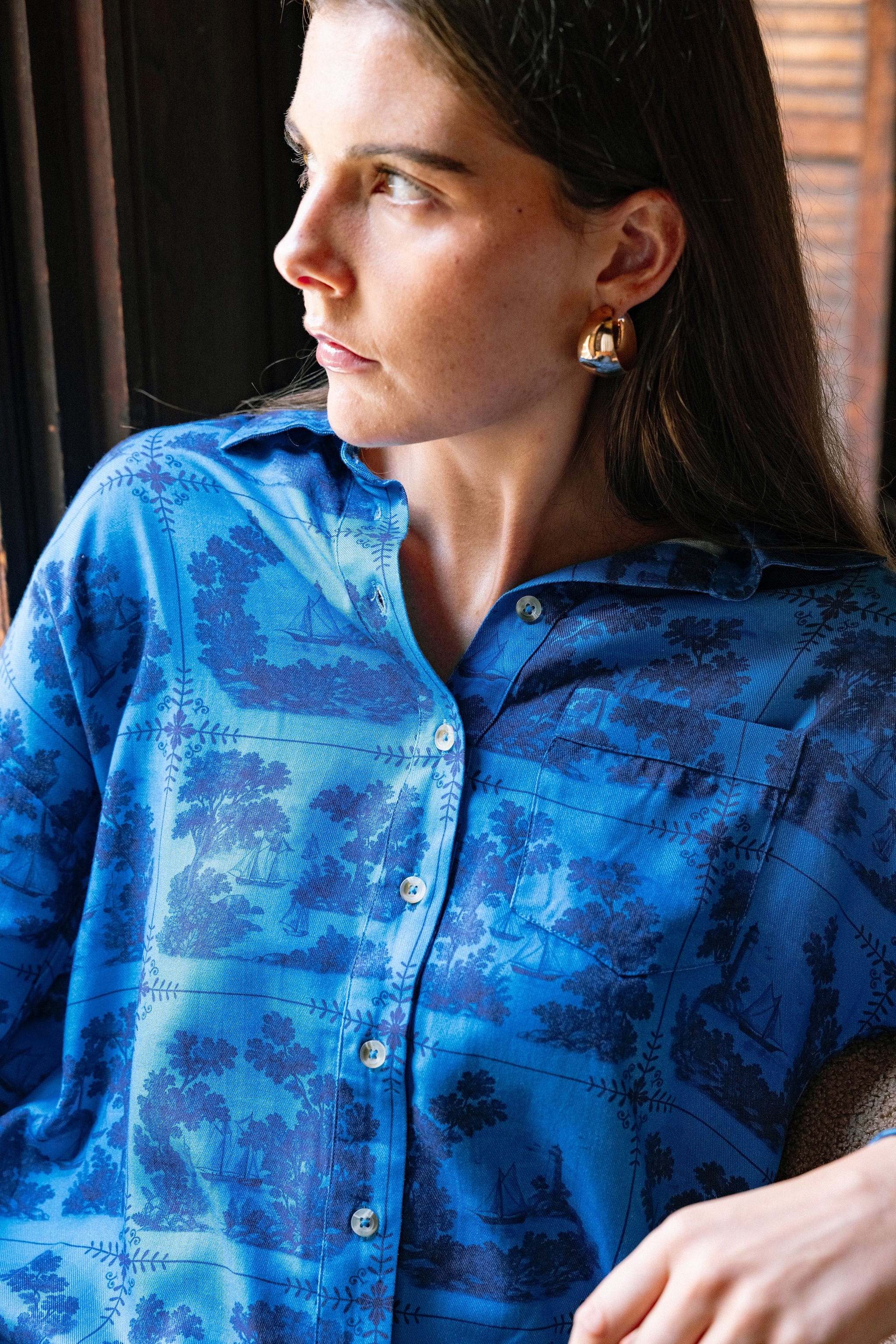 Sarah Alexis Tops Maeve Buttondown Shirt - Dark Blue Sailor's Tile