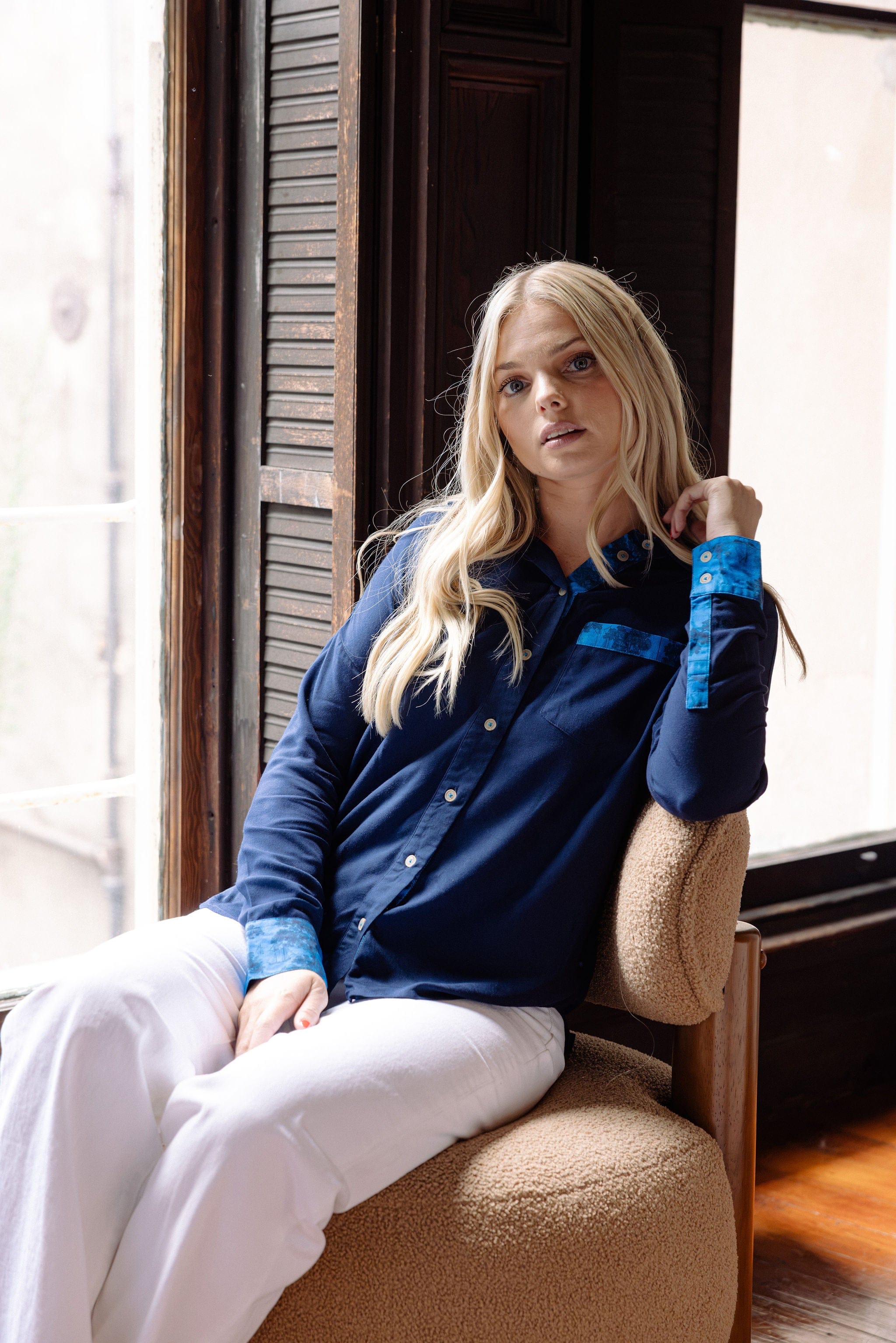 Sarah Alexis Tops Maeve Buttondown Shirt - Navy