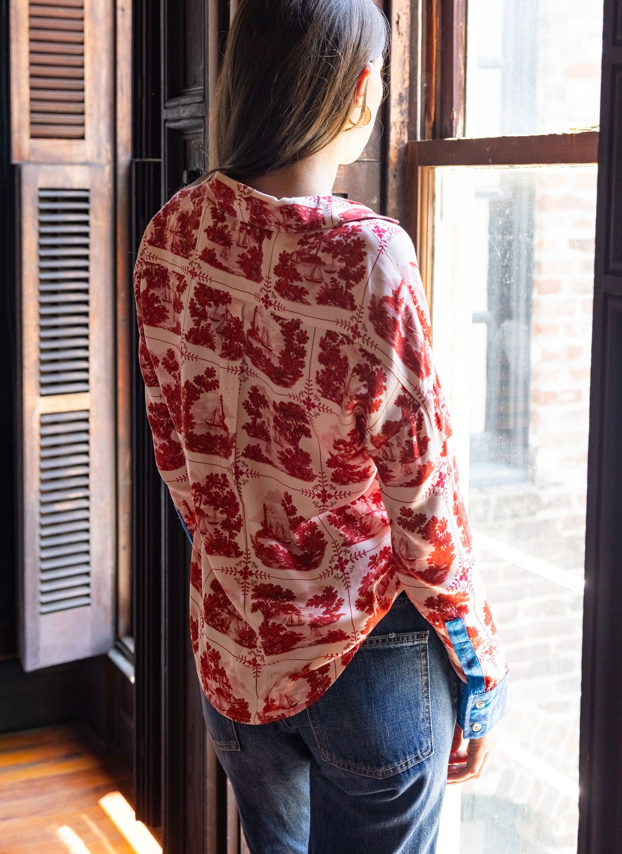 Sarah Alexis Tops Maeve Buttondown Shirt - Red Sailor's Tile