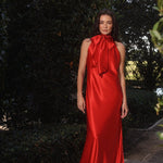 Serenity Be Dress Melania Tie Neck Silk Gown