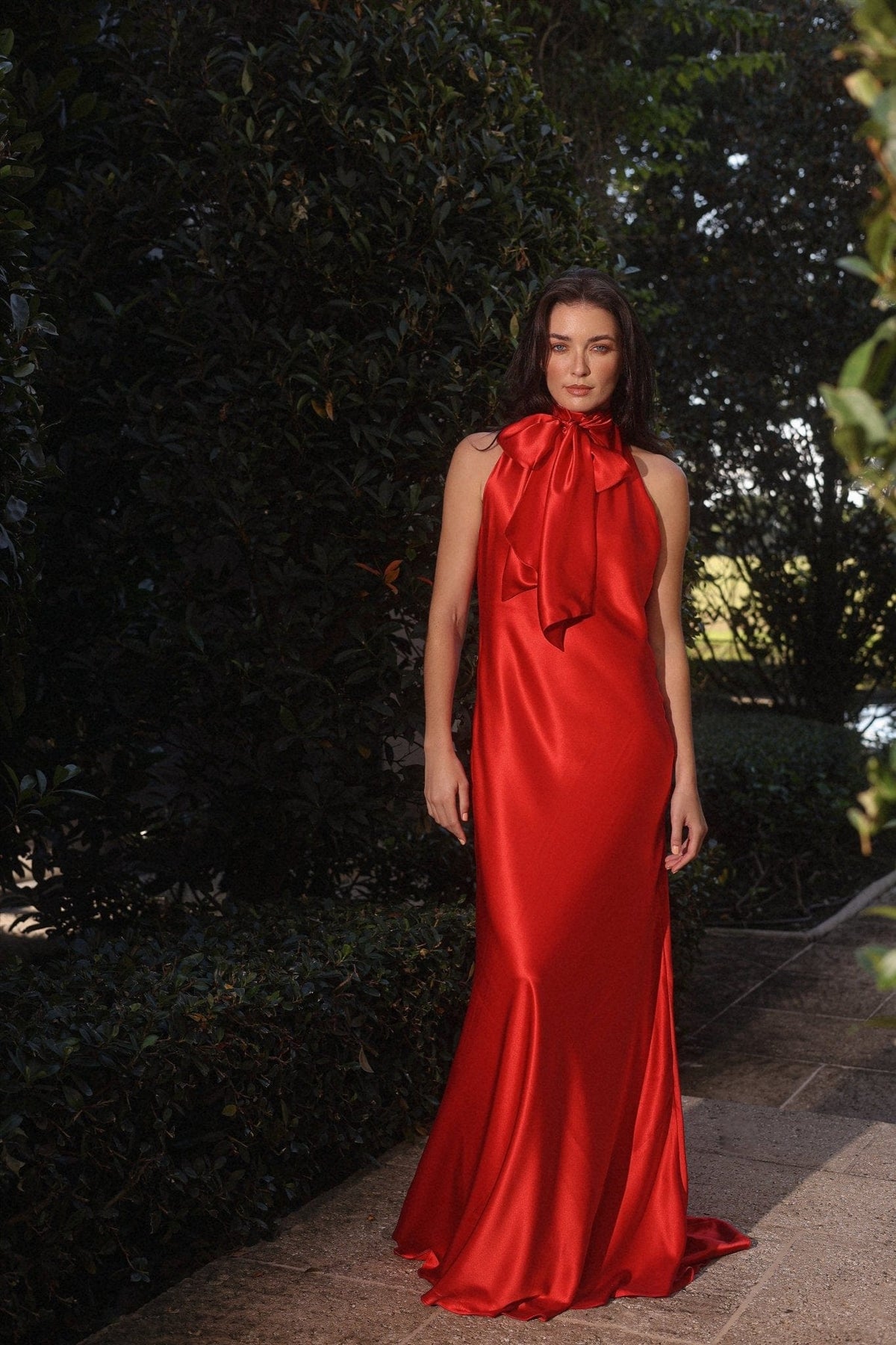 Melania Tie Neck Silk Gown