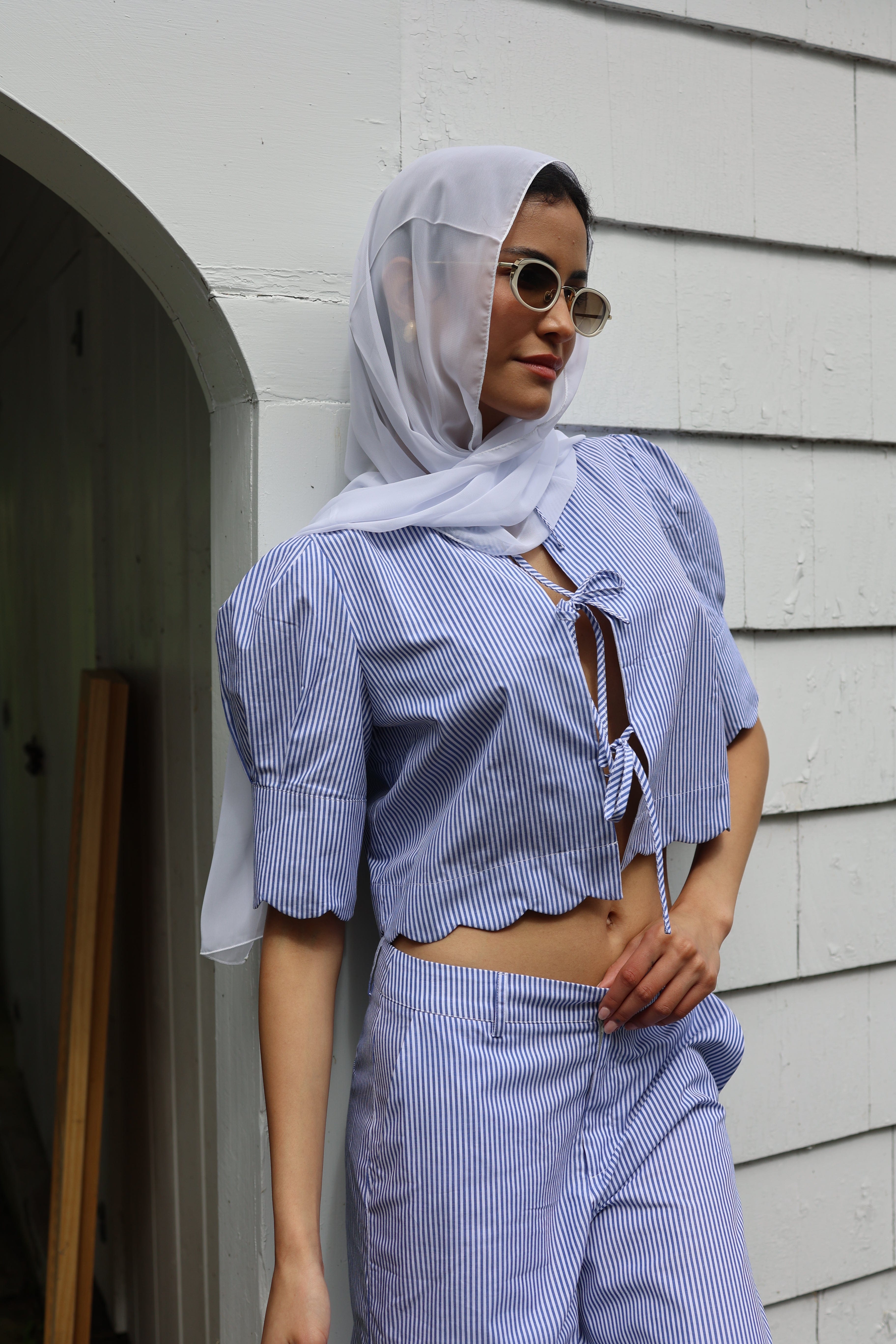 Sister New York Top Scalloped Top Blue Stripe