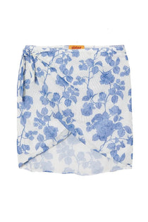 Sister Swim Cover Up One Size Bridget Wrap Skirt in White Blue Floral