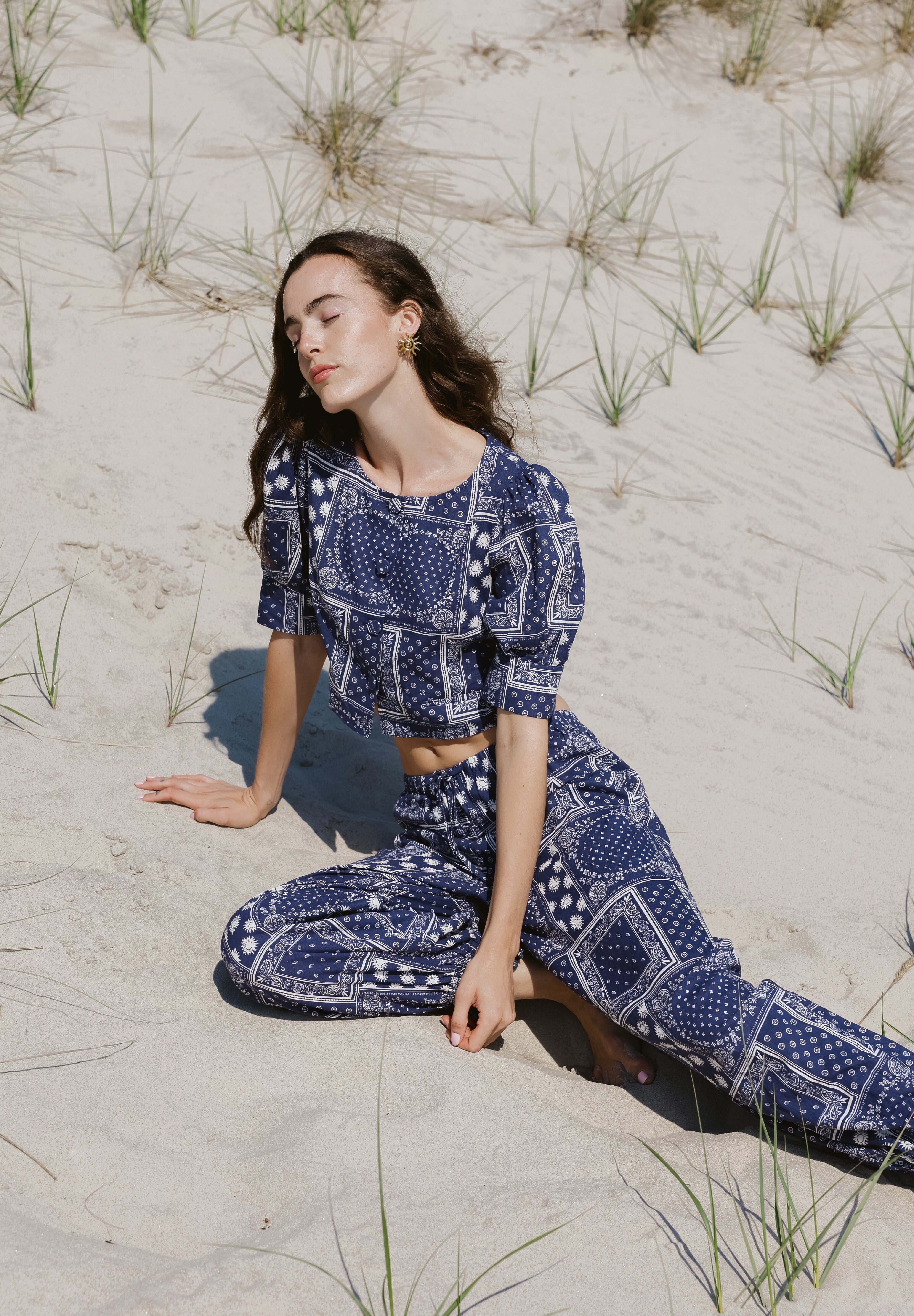 Sister Swim dresses Madrid Top Navy Bandana Print