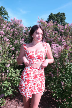 Sister Swim Hampton Linen Crop Top Red Floral