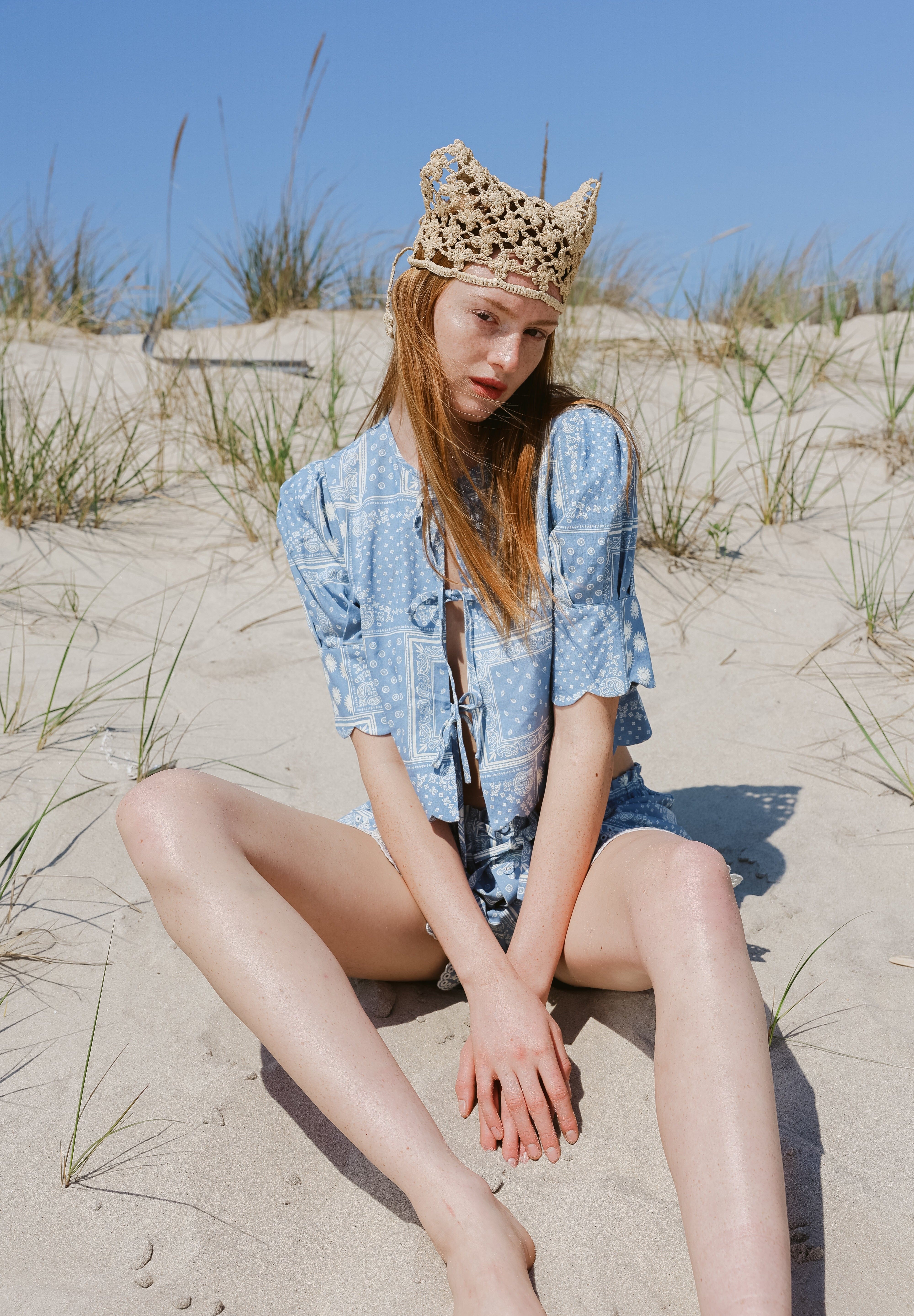 Sister Swim Tops Scalloped Top Sky Bandana Print
