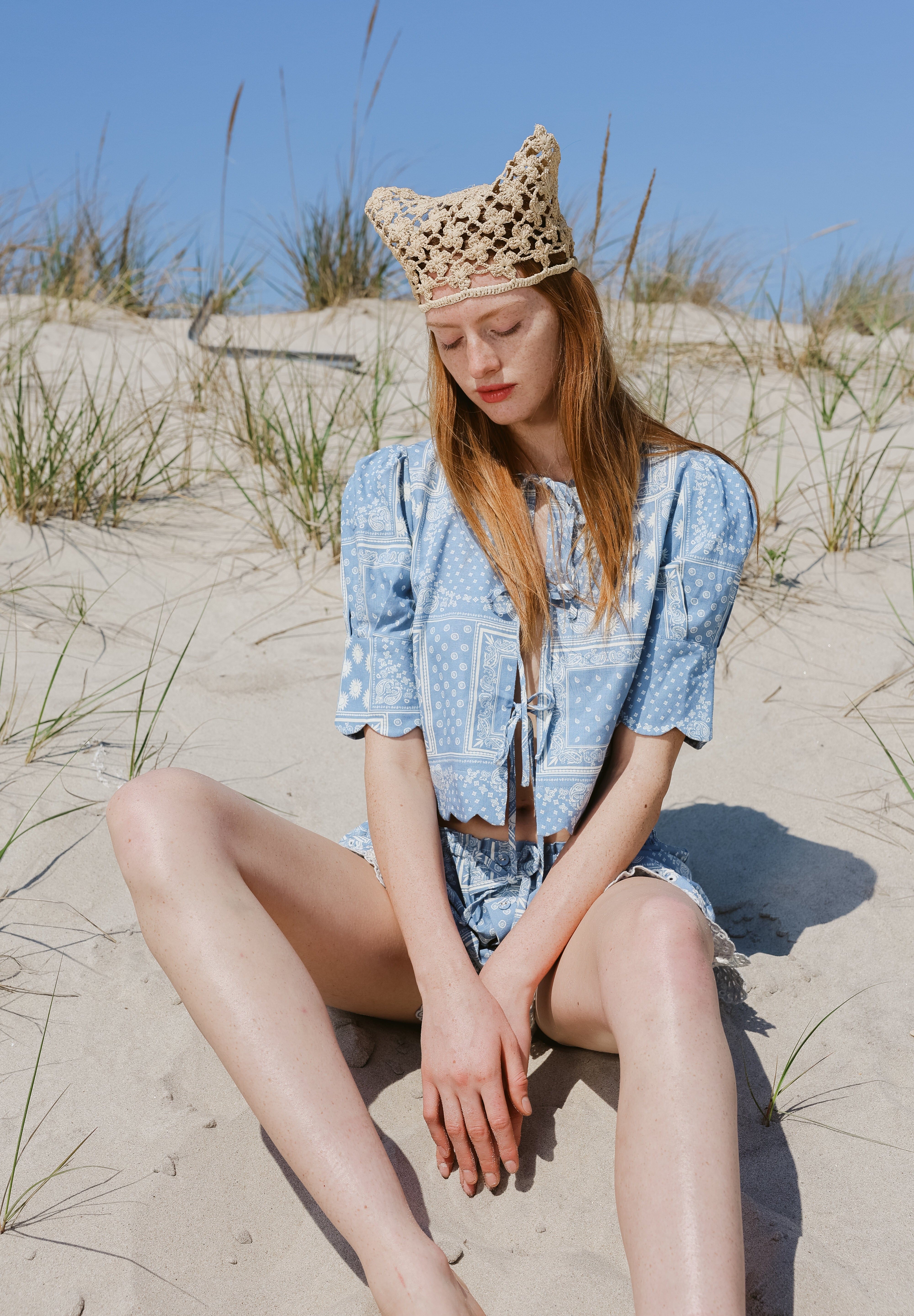 Sister Swim Tops Scalloped Top Sky Bandana Print