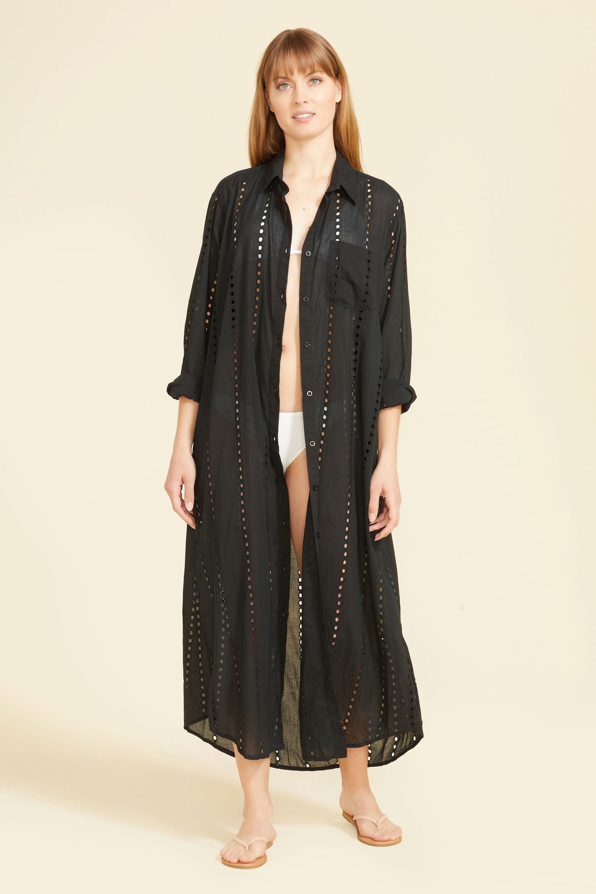 SITANO Cover Up XS / Black Positano Maxi Shirt Dress - Black