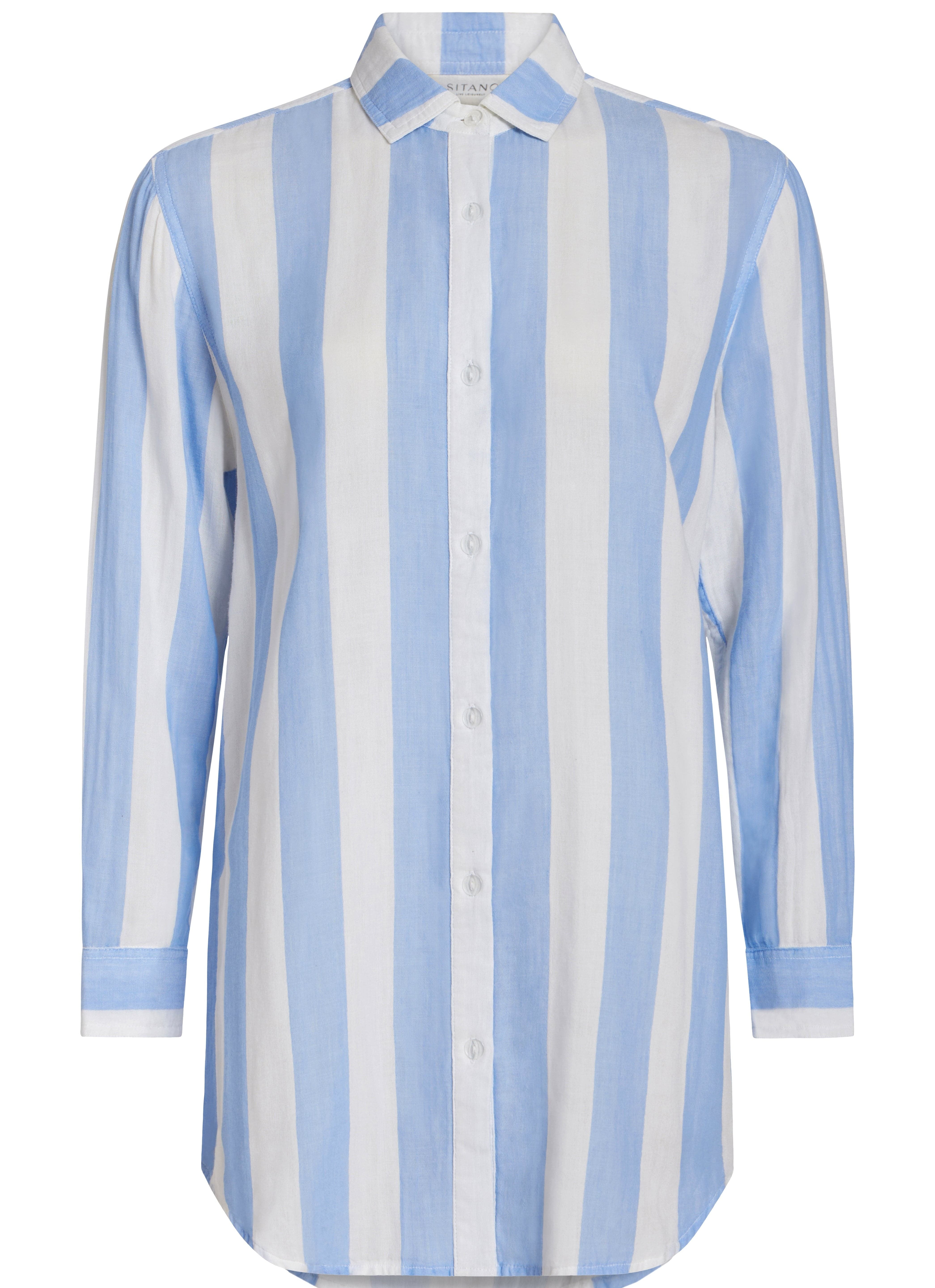 SITANO Cover Up Positano Shirt Dress - Blue/White Cabana Stripes