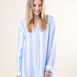 SITANO Cover Up Blue and White Cabana Stripes / XS Positano Shirt Dress - Blue/White Cabana Stripes