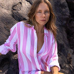 SITANO Cover Up XS / Pink Positano Shirt Dress - Pink/White Cabana Stripes