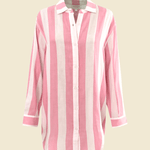 SITANO Cover Up Positano Shirt Dress - Pink/White Cabana Stripes