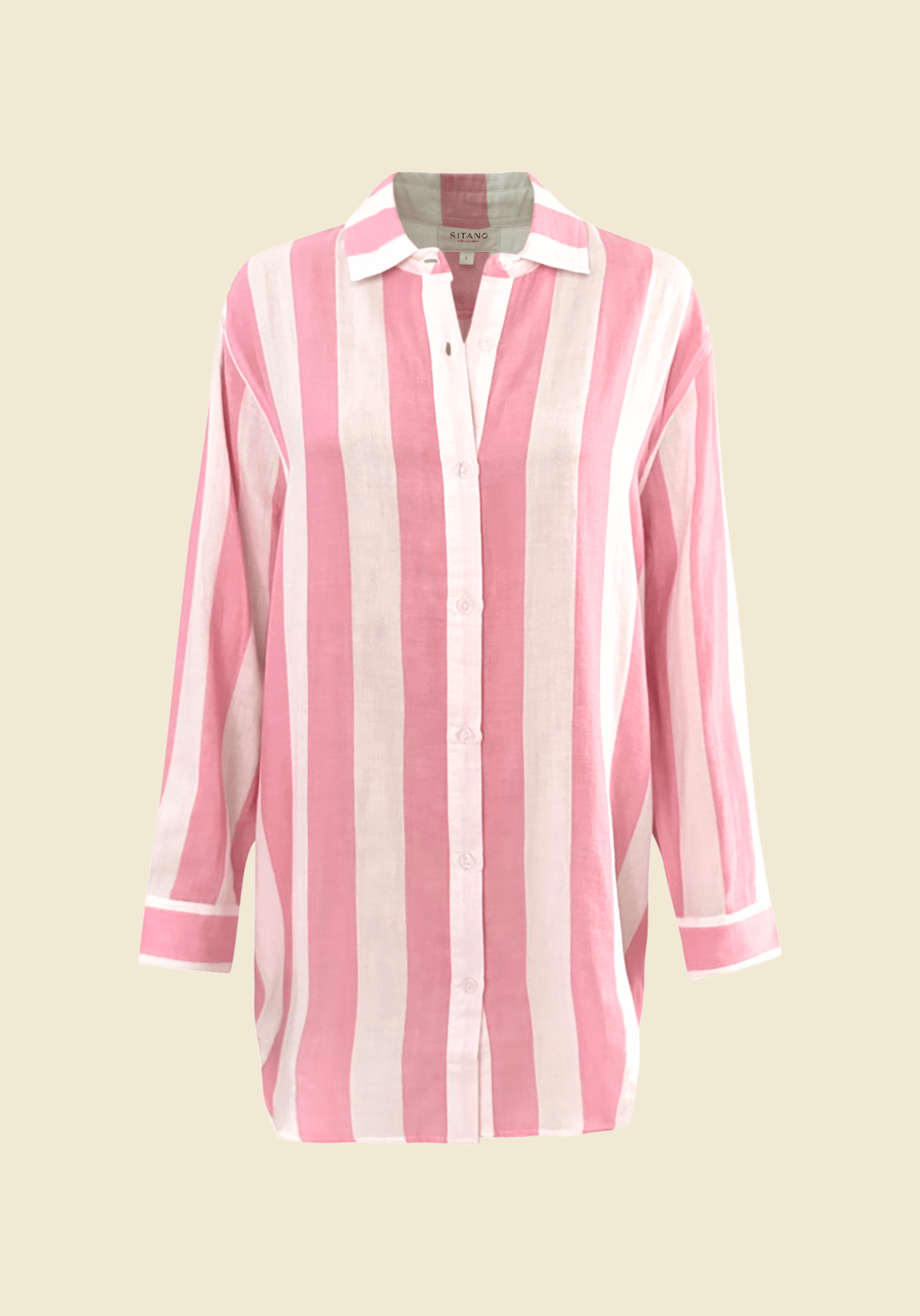 SITANO Cover Up Positano Shirt Dress - Pink/White Cabana Stripes