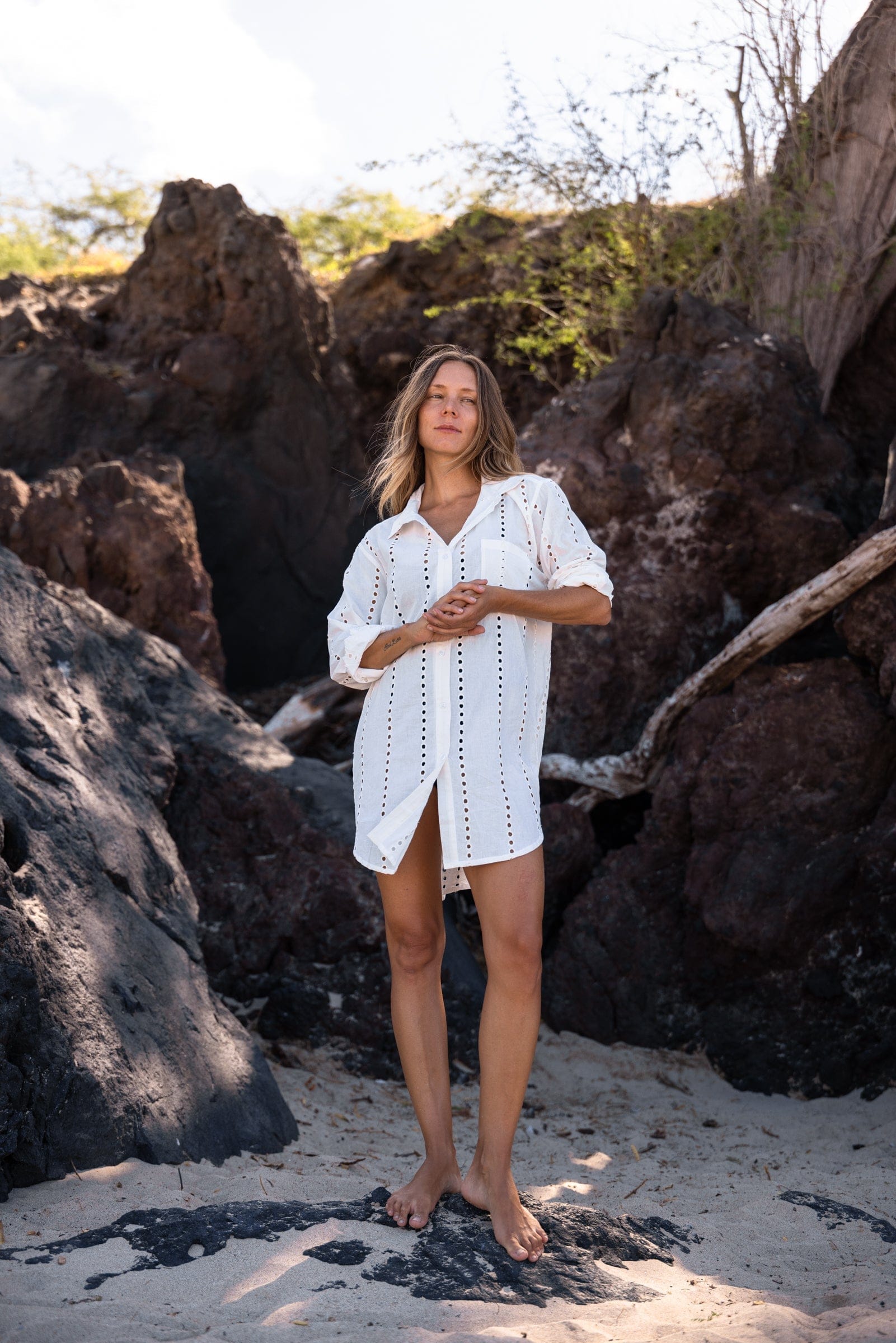SITANO Cover Up White / XS Positano Shirt Dress - White