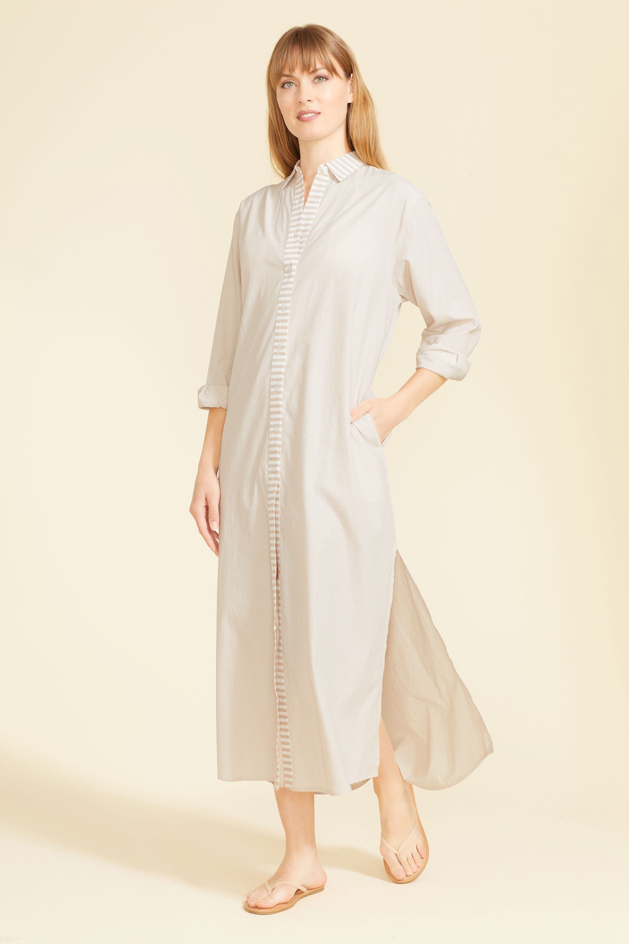 SITANO Cover Up Riga Dress - Tan Stripes