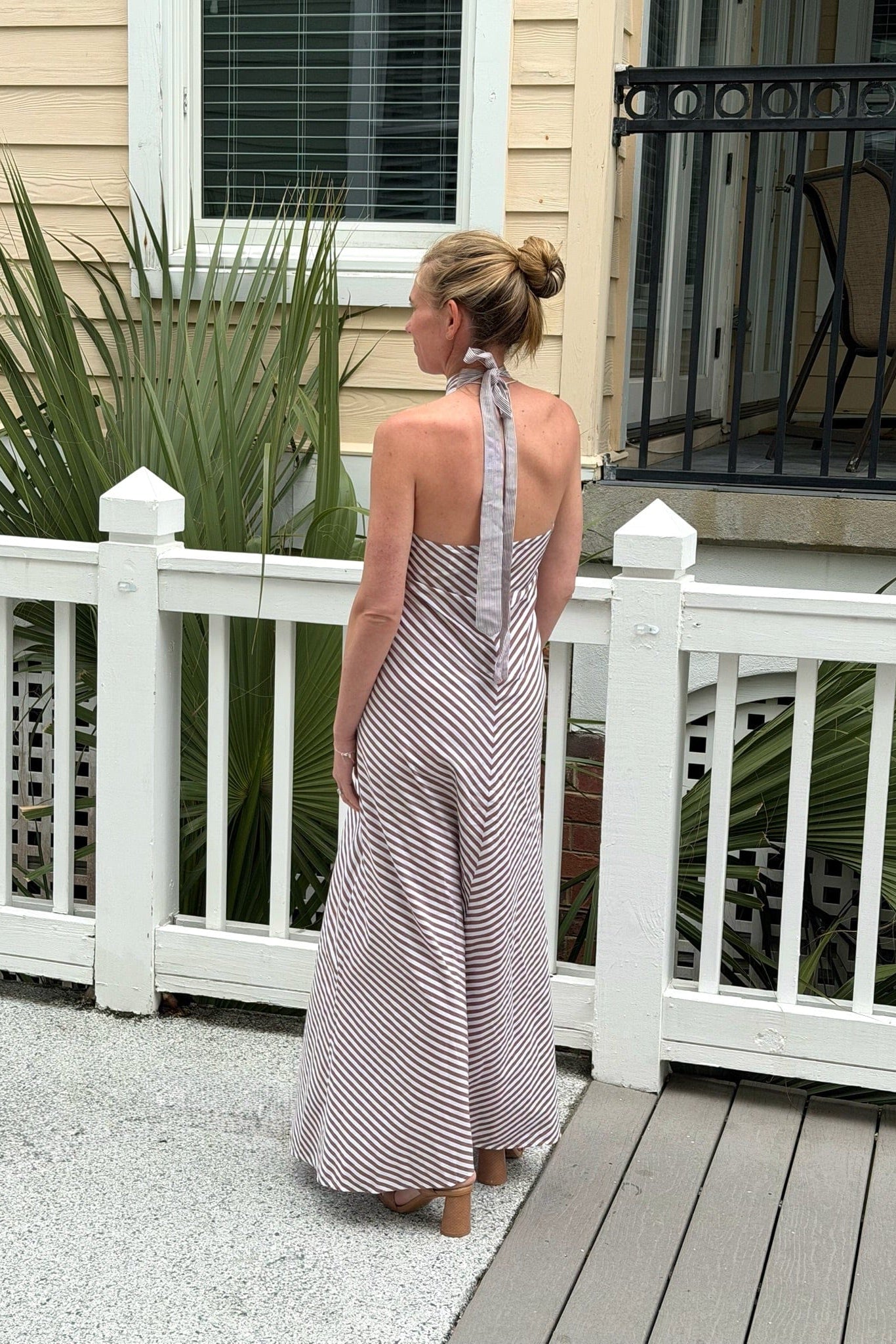 SITANO Dress Amore Halter Dress - Brown/White Stripes